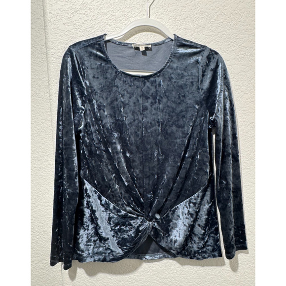 Pleione Blue Velvet Long Sleeve Knot Front Shirt Sz S Dark Fairy Y2K WhimsiGoth - Picture 1 of 7